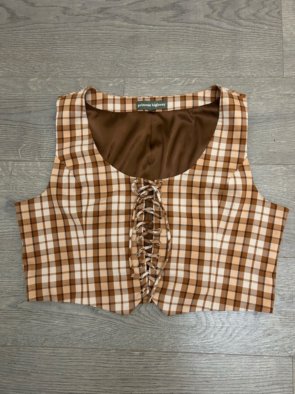 Princess Highway Stacey Check Vest Retro Corset Style Lace Up